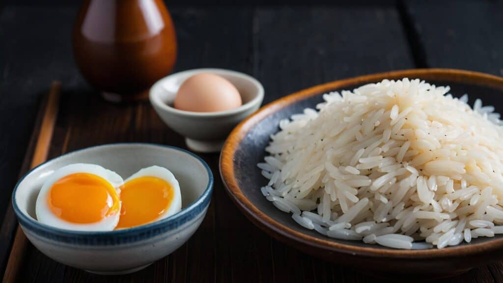A bowl of Tamago Kake Gohan, an easy recipe featuring rice and boiled egg.