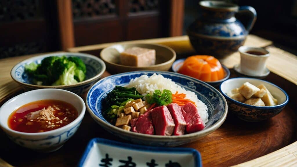 A plate of classic Japanese Sukiyaki on a table.