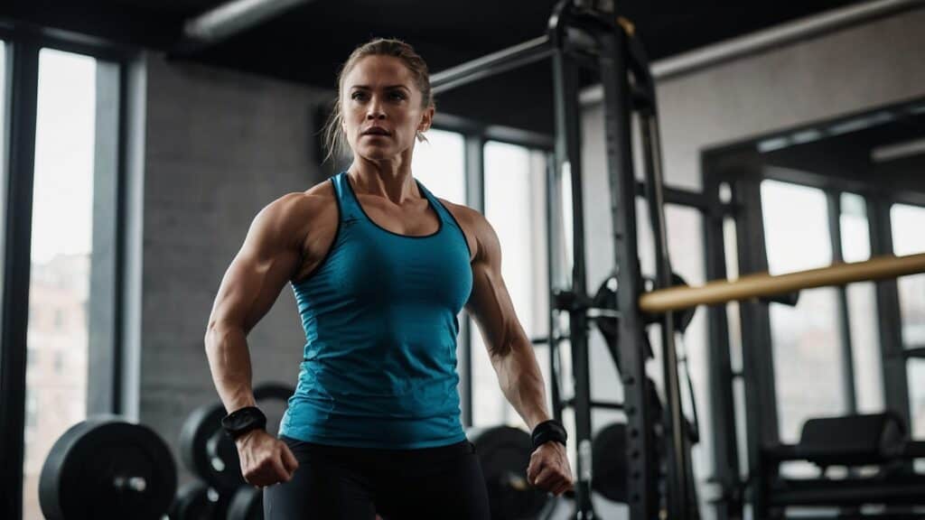 A fit woman with defined muscles training cardiovascular essentials in a gym for heart health.