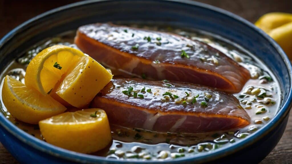 A plate of food with fermenting lemons.