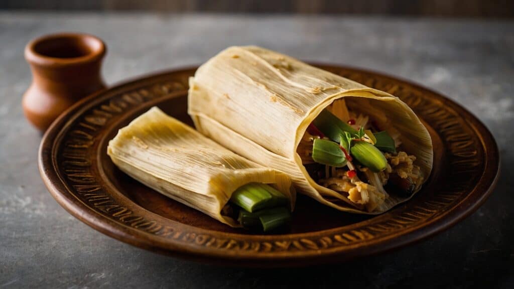 Best tamales on a wooden plate.