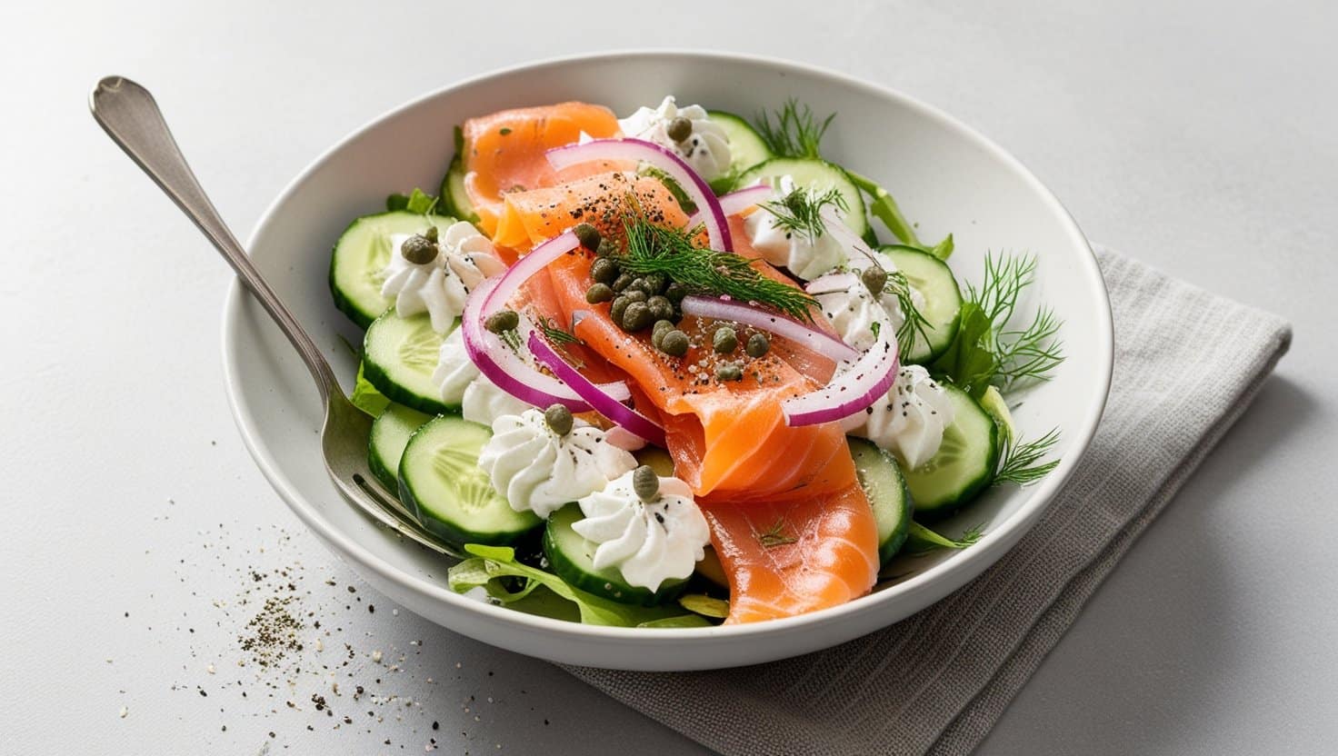 Salmon Cream Cheese Bagel Cucumber Salad Recipe | ReallyEats